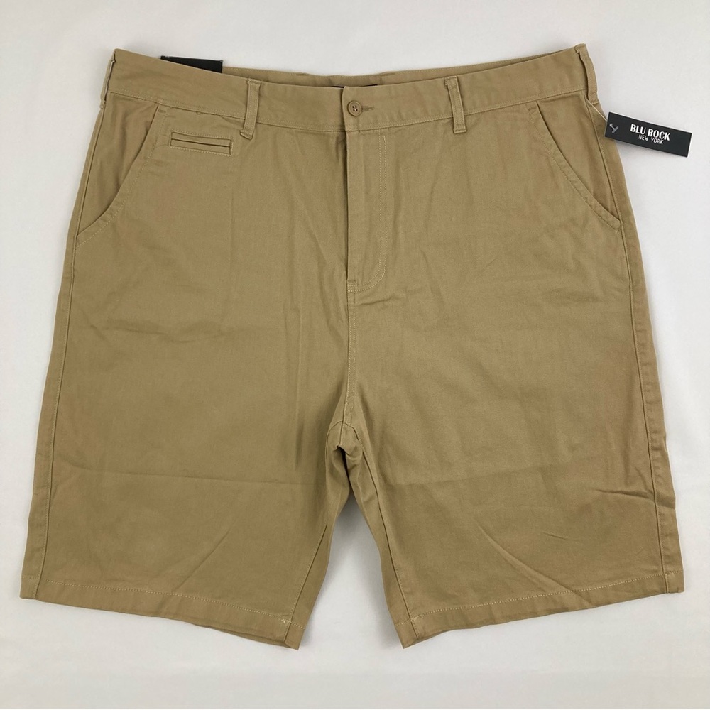 Blu Rock New York Mens Khaki Brown Flat Front Flex Stretch Chino Shorts Size 38